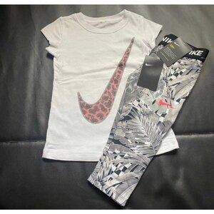 NWT Nike Glitter Leopard Print Tee & Leggings Set Girls Size 6